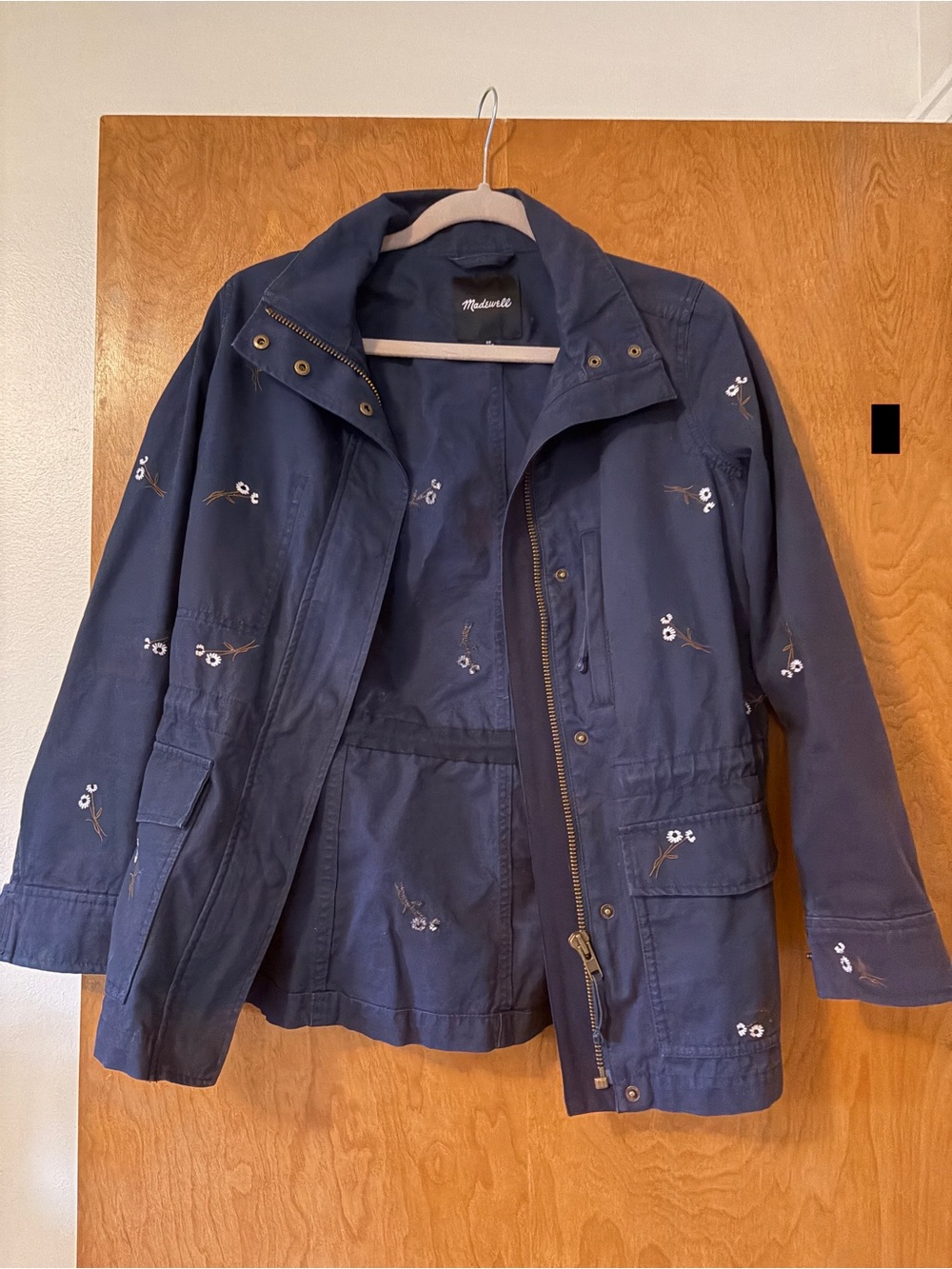 Madewell Navy Blue Utility Jacket with White Floral Embroidery